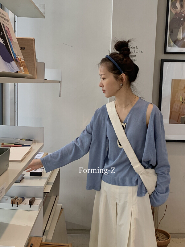 New year in early spring! [forming-z] simple temperament knitted cardigan + crew neck solid color vest suit 2201-1# zxl