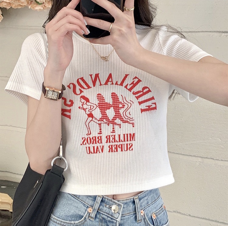 New in early summer! [miss sumey millet] Korean slim fit letter printed short sleeve T-shirt 2376# HBx