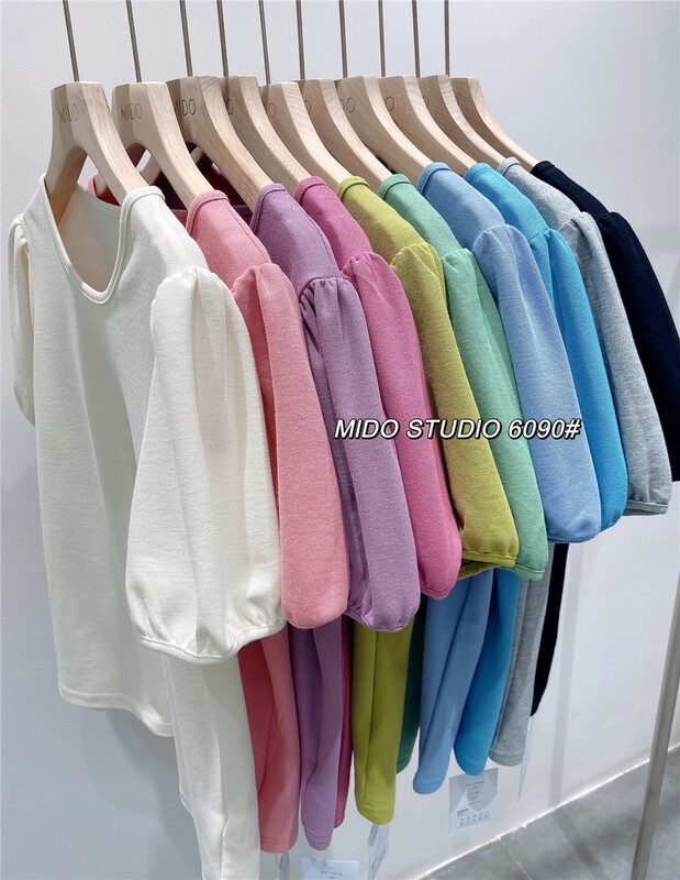 Run volume explosion! [Mido] Korean bubble sleeve comfortable short sleeve T-shirt 6090# LSL