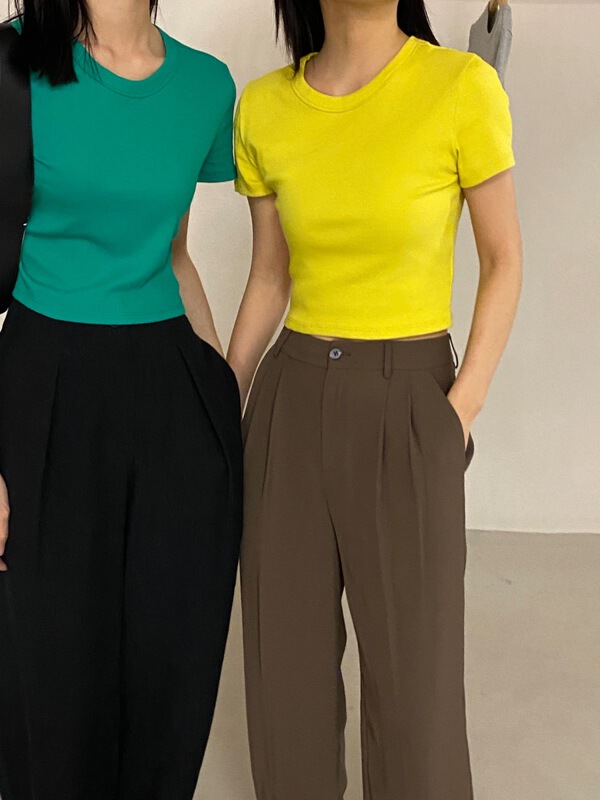 goods in stock! 10 popular colors! [clean space] solid color versatile clean version simple short sleeve T-shirt 27779# CLS