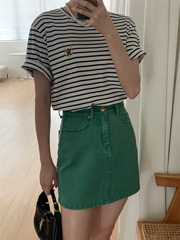 New in early summer! [about me] wrap the hips to show thin solid color senior denim skirt 217724# cqw