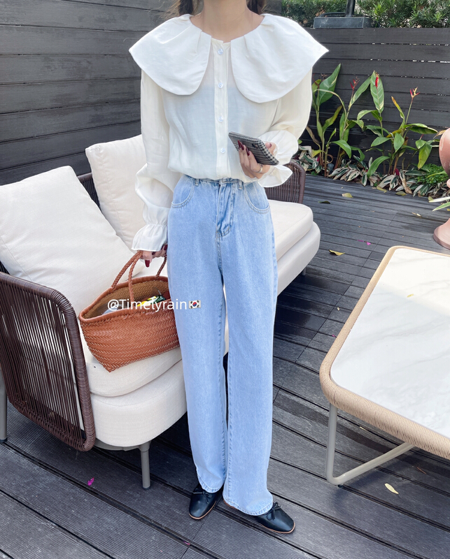 New year in early spring! [timely rain] Han Feng ins wash blue versatile high waist slim jeans 27995# jhy