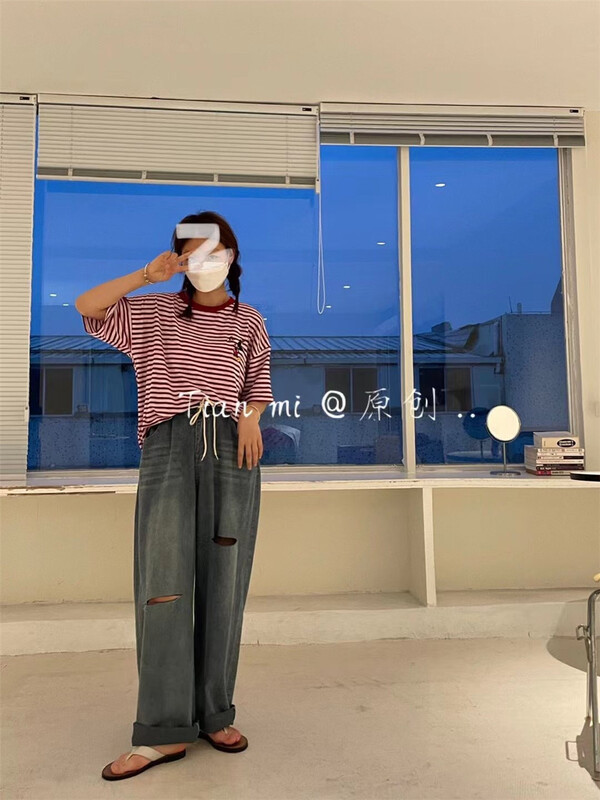 [Tian MI] Korean style gradient cut hole skinny jeans b88220# L