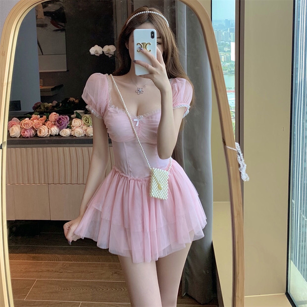 "Doudou" temperament pure wind high waist pleated mesh decanted leggings set 88179# CLS