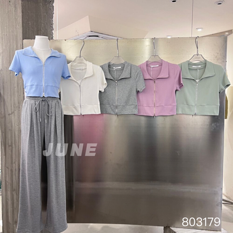[June] Lapel double zipper short sleeve T-shirt 803179# XYY