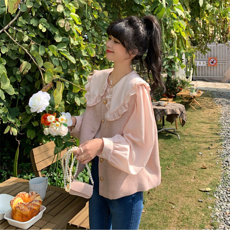 goods in stock! New in early summer! [Dai Dai] commuter versatile doll shirt + xiaoxiangfeng solid color vest suit 902# L
