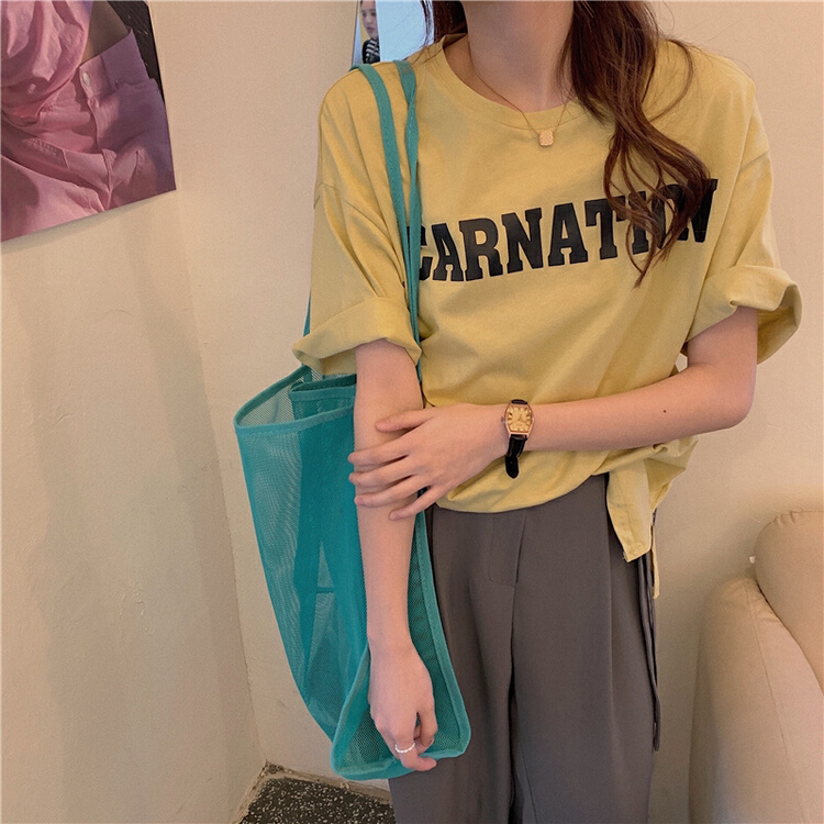 In early summer! [timely rain] slit letter printed short sleeve T-shirt 4350\wpl
