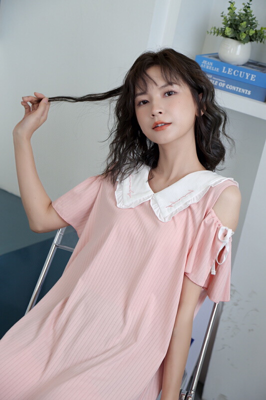 [CXU] cool off shoulder short sleeve home dress 2084# ZZL