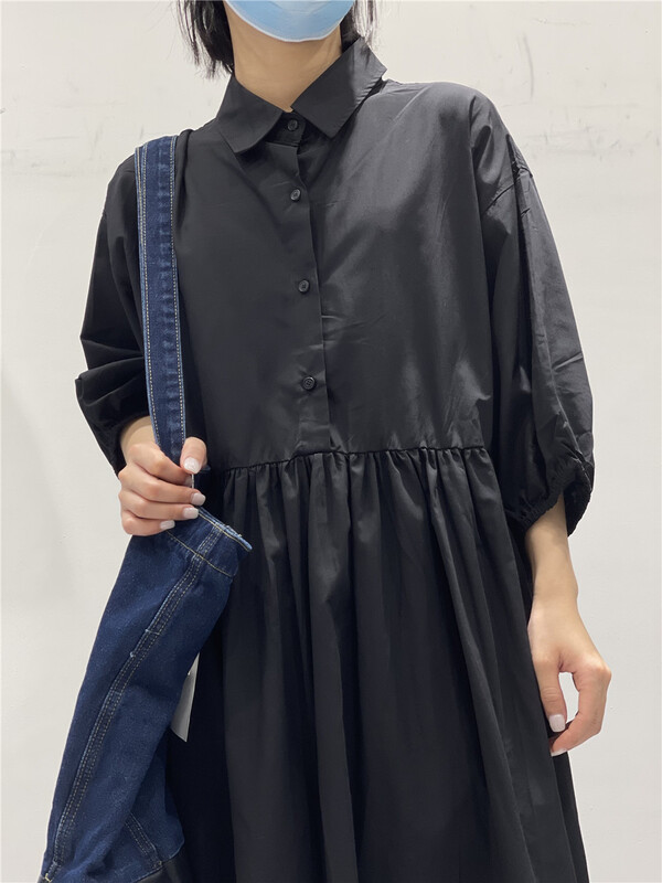 [hnhl original] pleated loose lady dress 68173x# L
