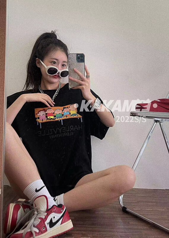 [kakamee] Korean three-dimensional cartoon Velcro crayon Xiaoxin cartoon short sleeve T-shirt 3996# LSL