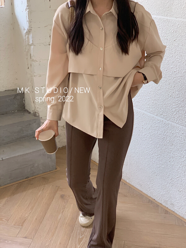 New year in early spring! [MK] Korean fake two-piece solid color shirt 3022# hjy