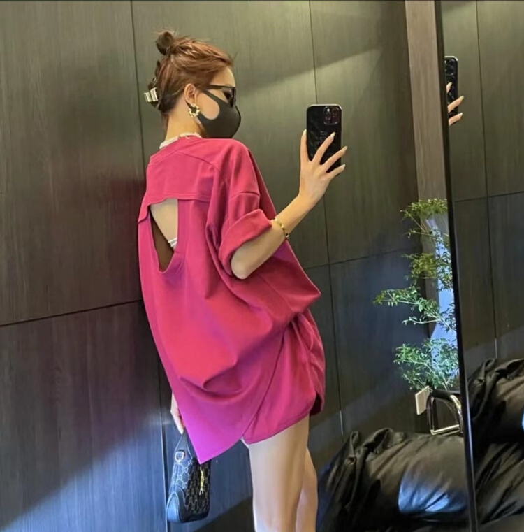 [xiaoshidai] Korean hollow out short sleeved T-shirt + casual versatile Shorts Set 8929# WTT