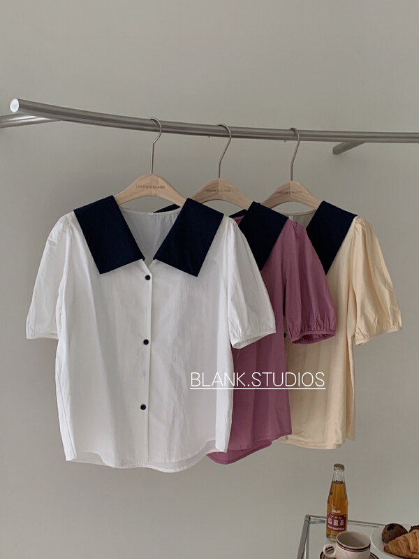goods in stock! New in early summer! [blank] bubble sleeve color matching versatile shirt 522299# WPL