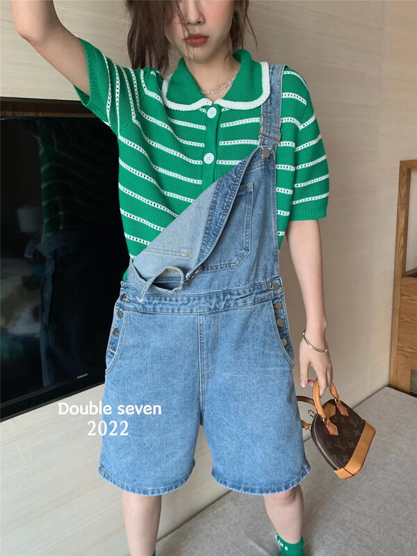 goods in stock! New in early summer! [double seven] doll neck striped short sleeve sweater 85467# zxx