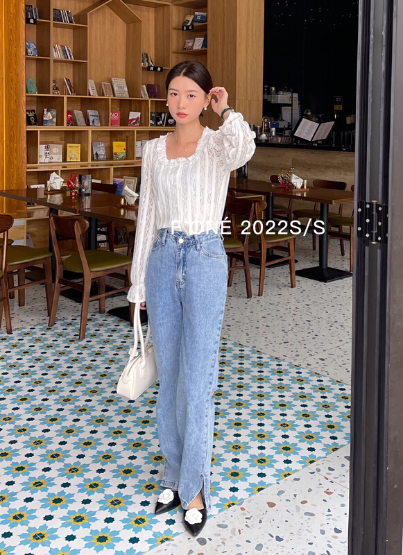 New year in early spring! [f one] Korean casual versatile High Waist Wide Leg slit jeans jh0009# jhy