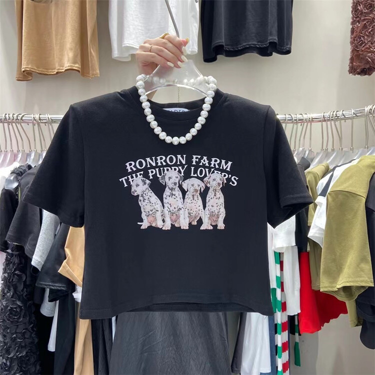 [holder] Korean Dog Print short sleeved T-shirt 7095# zxl