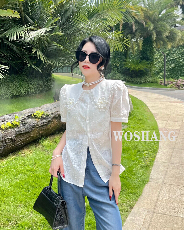 [woshang woshang] design sense niche French Chic bubble sleeve shirt 1288# XYJ