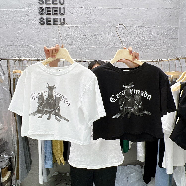 [seeu] simple foreign style dog short sleeve T-shirt 6269# XYJ