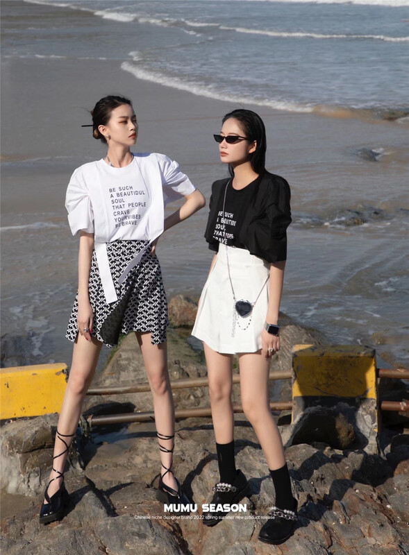 [Mumu season] bubble sleeve lettered short sleeve T-shirt 9120# zxl