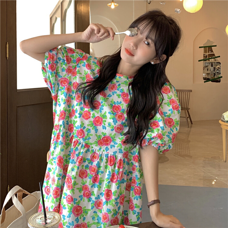 [timely rain] Han Feng ins sweet little fresh design sense broken flower loose dress 0475# WPL