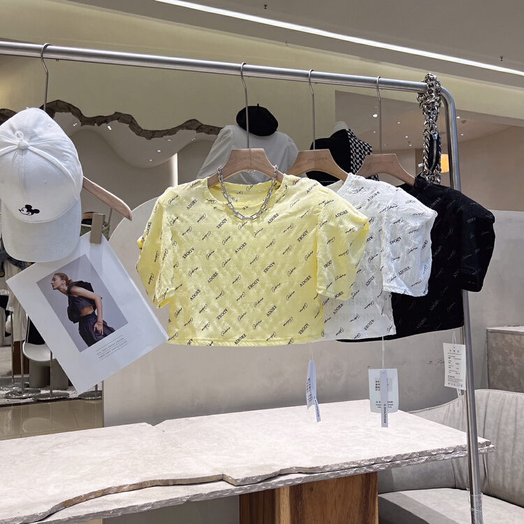 [o.shazidian] letter fashion shoulder pad short sleeve T-shirt 88031# CSX