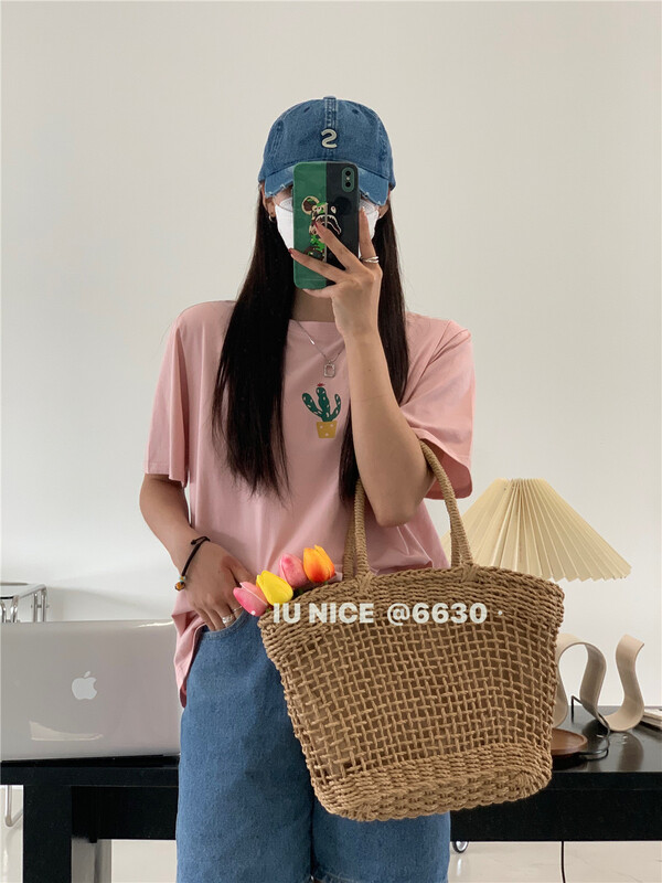 "IU NICE" Korean round neck pullover short sleeve T-shirt 6630# LL