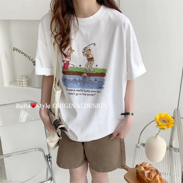 [rara] Korean Golf cartoon printed short sleeve T-shirt 19116-9# LSL
