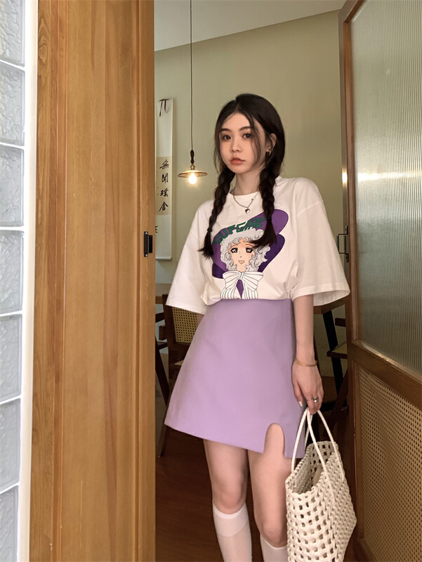 New in early summer! [timely rain] Han Feng ins design sense slit small shirt high waist A-shaped skirt 31219# WPL