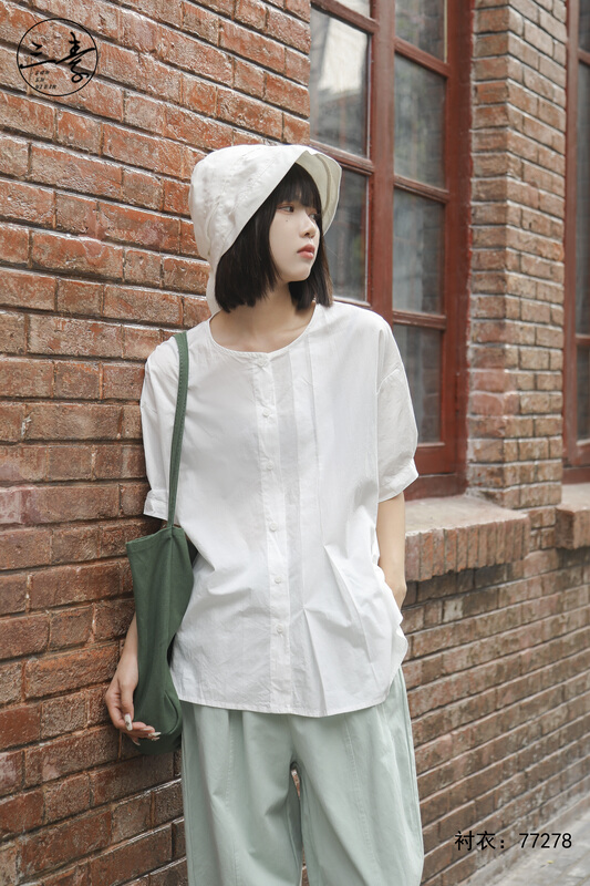 [original of three plain clothes] Japanese simple round neck shirt 77278# XYJ