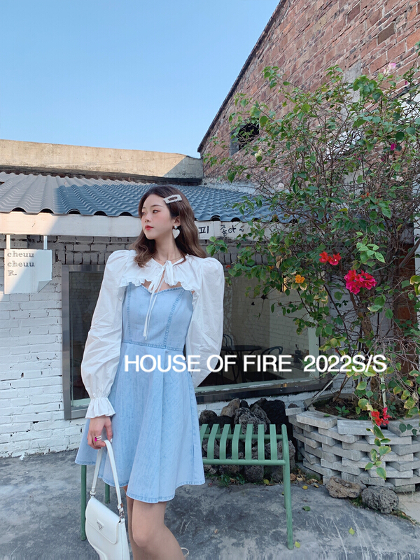 goods in stock! New year in early spring! [huohuohuo huodres] designed shirt with jeans suspenders and versatile dress suit 22065# ozq