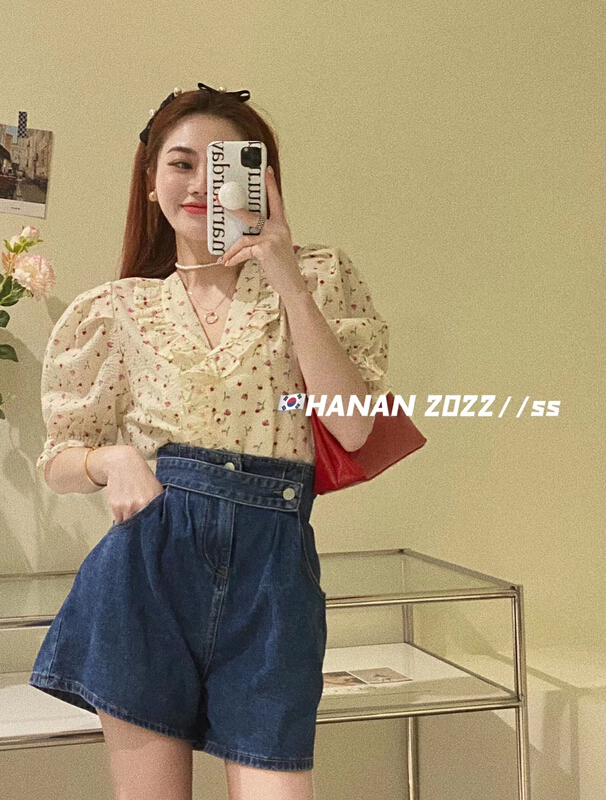 [Hanan] Korean version, versatile, slim fit, floral stitching blouse ys1-6056# LSL