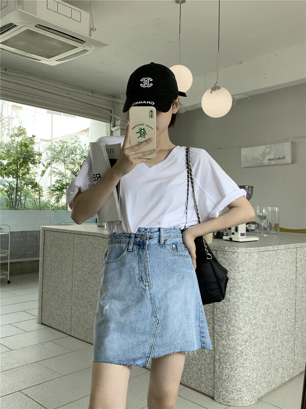[Qiqi] Korean irregular design skinny denim skirt 6161# cqw