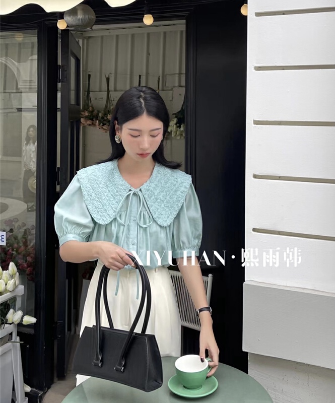 [Xiyu Korean] Korean style large lapel temperament lace up aging shirt 899# zxx
