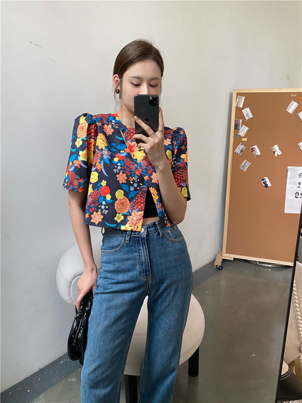 [modern 197] temperament versatile floral bubble sleeve blouse 5581# zyh