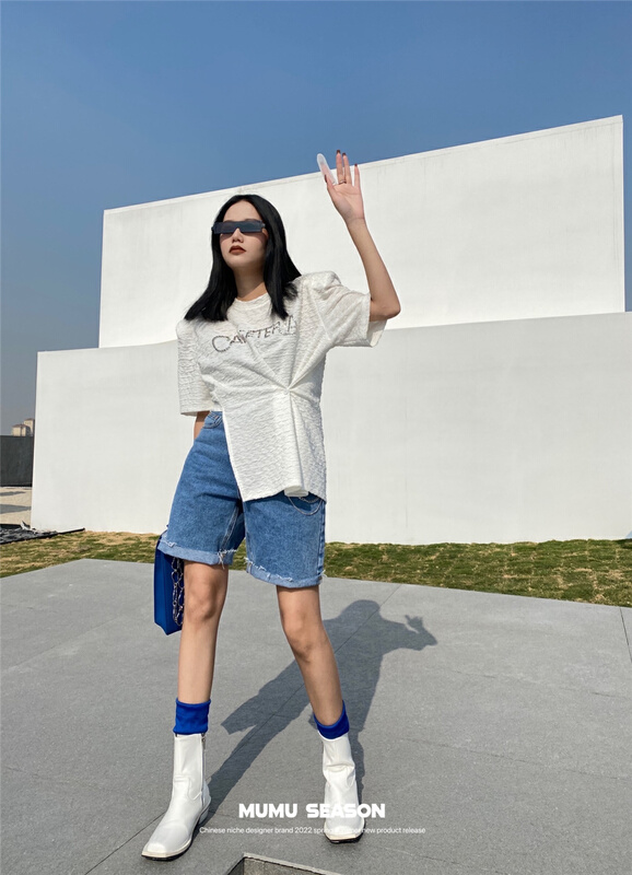 New in early spring! "MUMU SEASON" Korean version of simple Joker denim shorts (with chain) YS1-6207# ZXL