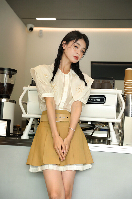 goods in stock! New in early summer! [GL] simple and sweet Top + casual and versatile Skirt Set (with belt) c3013# JJ