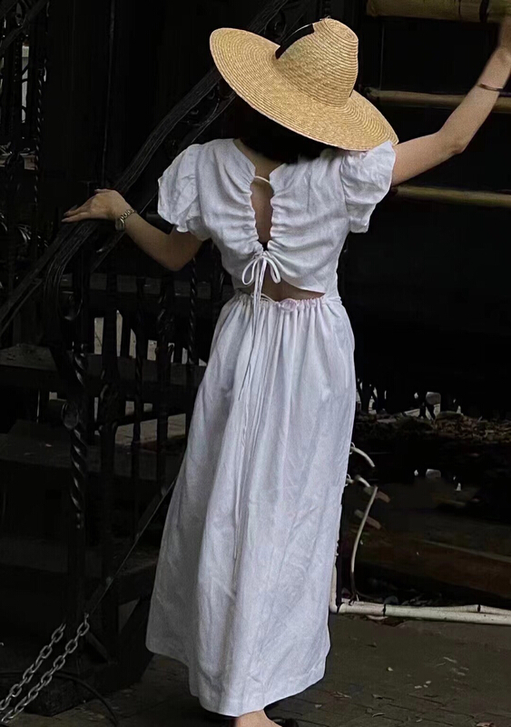 [FF. Studio] temperament drawstring backless dress (excluding matching) 6206# ozq