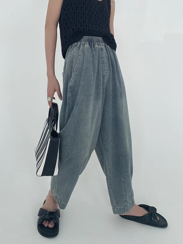 [Bu class] Korean version elastic waist High Waist Wide Leg Jeans s13703# zxl