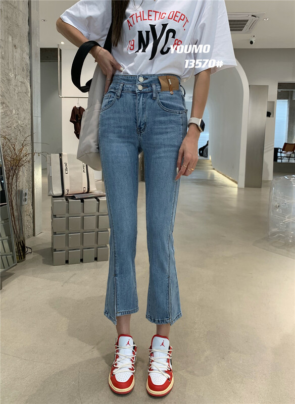 Summer new! [plain blue] straight style retro skinny jeans 13570 blue-13570-1 black # LSL