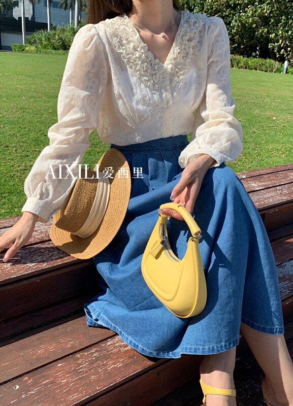 New year in early spring! [aixili aisili] Korean pleated denim skirt 6181# ozq