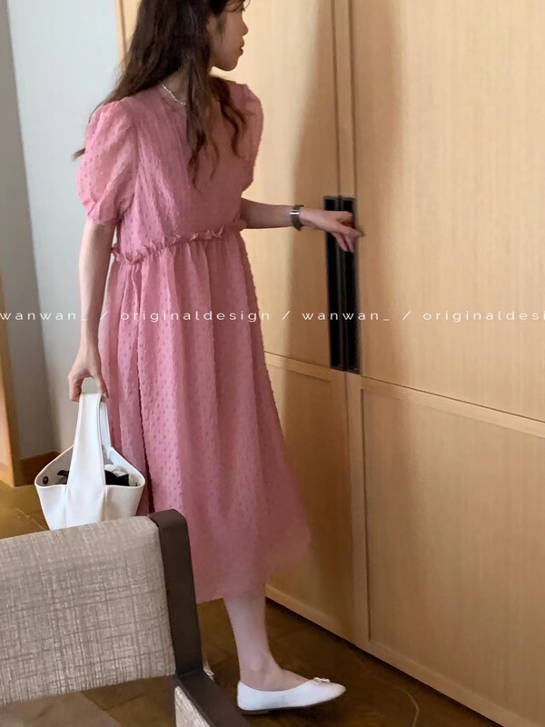 [wanwan] Korean version waist closing thin round neck dress 1710# HBx