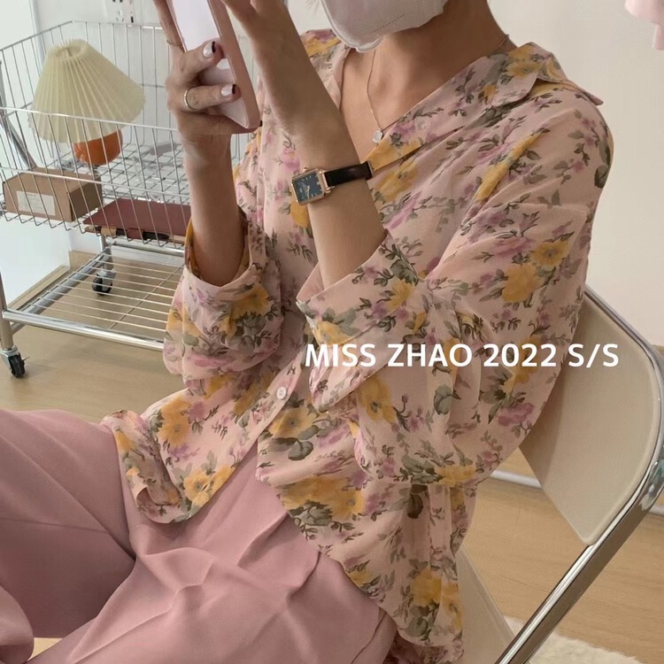 New year in early spring! [misszhao] temperament versatile Floral Chiffon shirt 9203# HBx