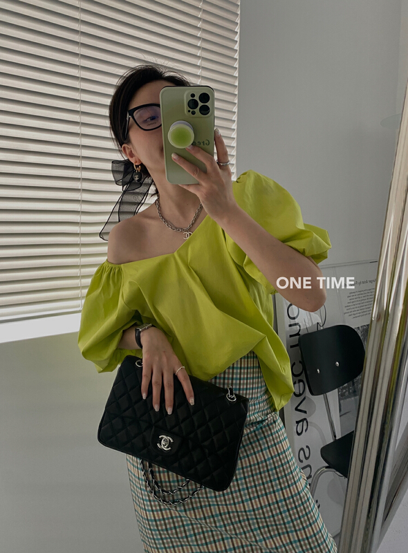 [one time] clean color two-piece V-neck versatile blouse ss9002# CLS