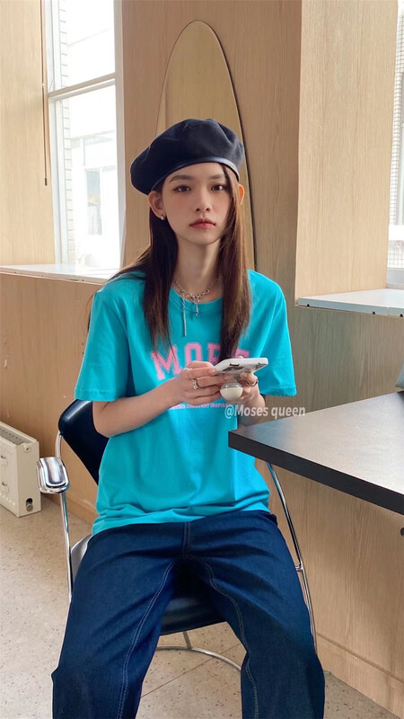 In early summer! [moss queen] round neck loose letter short sleeve T-shirt 50180\xyy
