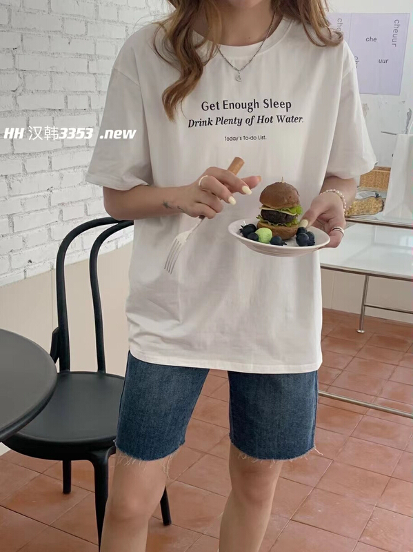 [HH] Korean simple casual letter short sleeve T-shirt 3353# L