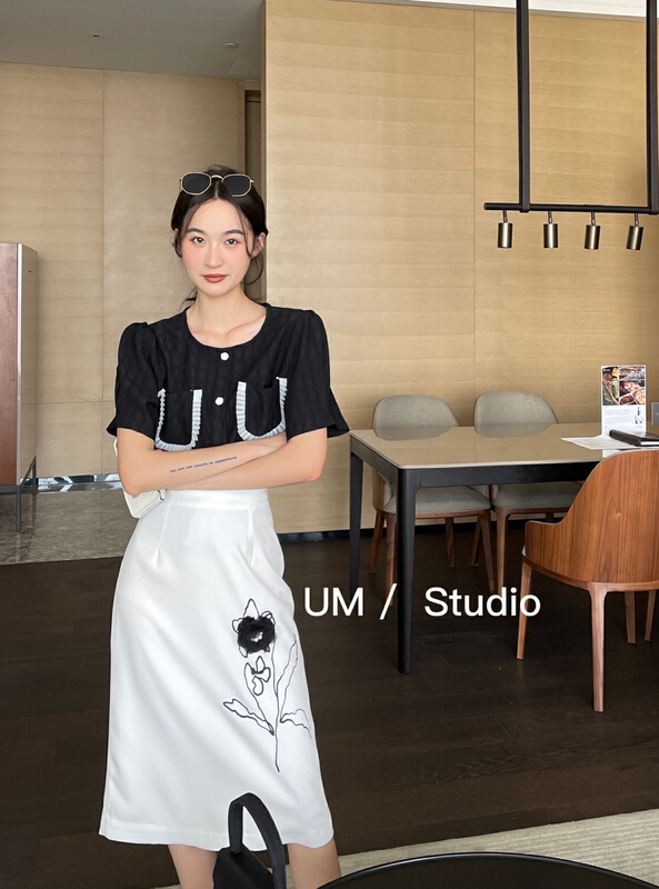 New in early summer! [um micron] elegant temperament high waist printed skirt 66303# hjy
