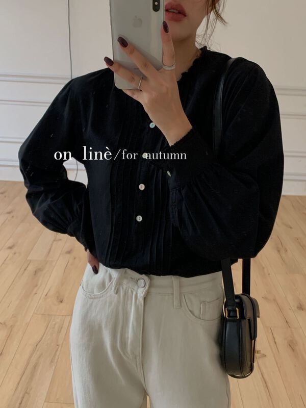 Original price 100.39! [on line] French organ pleated lace stand collar long sleeve design shirt 36870# lwy
