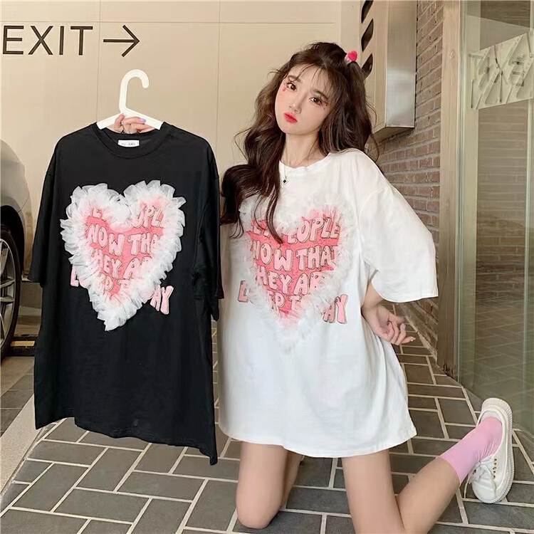 [Irene] love letter printed screen stitched short sleeve T-shirt 2281# WTT