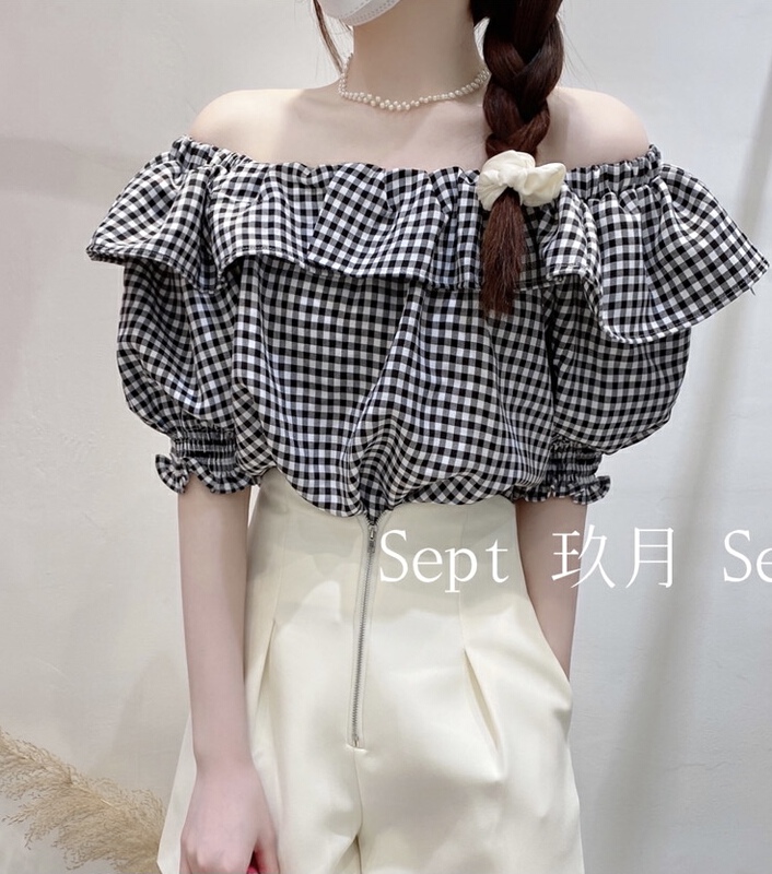 [set] Korean style square neck Plaid temperament shirt 6007-9# zxx