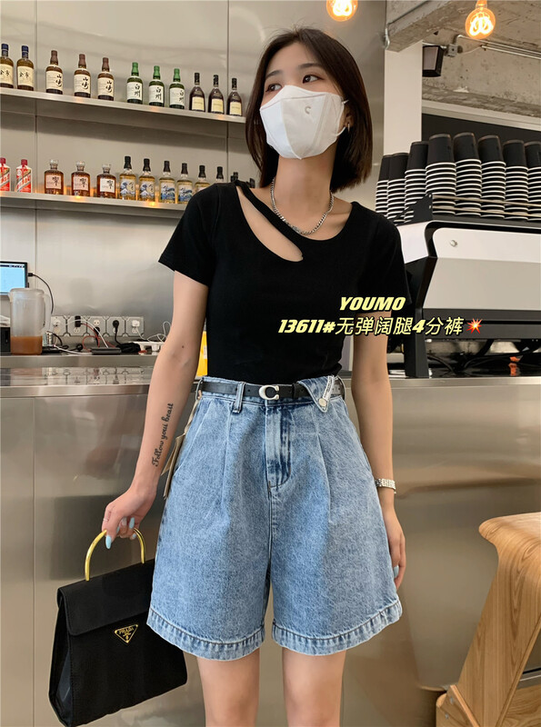 [Youmo] fashionable, simple, age reducing and thin denim shorts (with waist rope) 13611 light blue-13611-1 dark blue # LSL